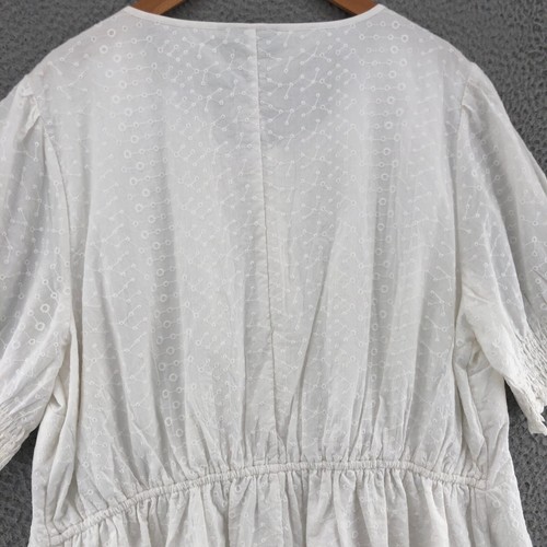 Lane Bryant Top Womens 18 Plus White Smocked Eyelet 1/2 Button Short Sleeve NWT - Picture 12 of 12