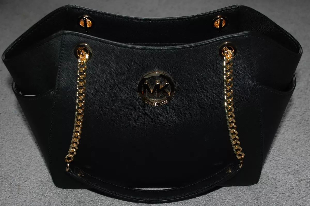 Michael Kors Jet Set Large Saffiano Leather Shoulder Bag in Black NWT