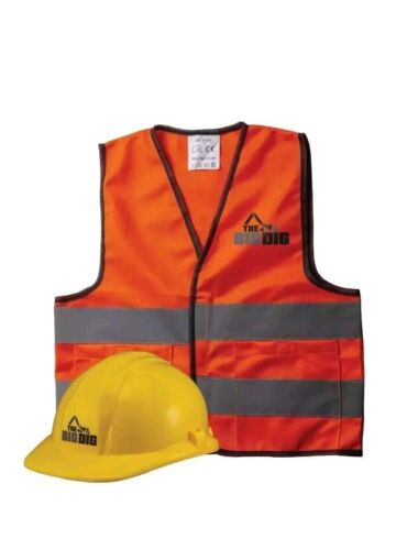 The Big Dig Yellow Hard Hat Helmet & Construction Vest Child Kids Dress Up Play - Picture 2 of 10