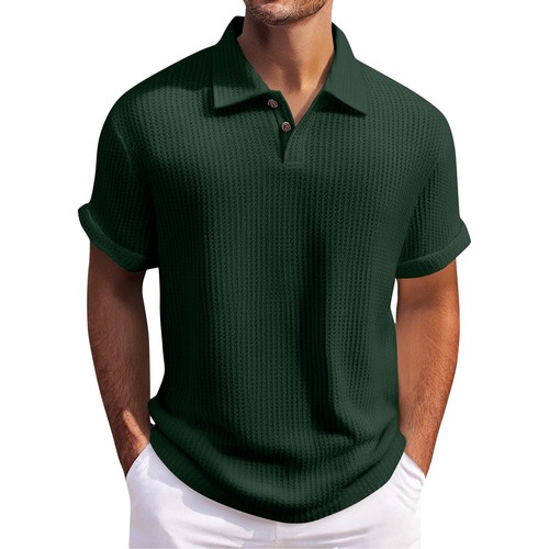 Mens Golf Button T-Shirt Knit Polo Shirts Casual Summer Beach Short Sleeve Tee - Picture 22 of 42