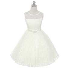 IVORY Size 4 Floral Lace Girl Dress Birthday Wedding Bridesmaid Recital Party