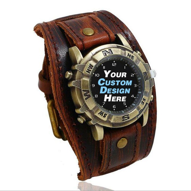 Personalizzato Motociclista Punk Retrò Stile Wide Cuff Gotico Foto Logo Watch UK Personalizzato Motociclista Punk Retrò Stile Wide Cuff Gotico Foto Logo Watch UK