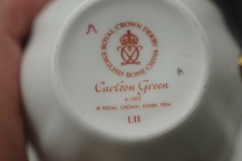 ROYAL CROWN DERBY BONE CHINA CARLTON GREEN CUP AND SAUCER SET - Picture 5 of 5