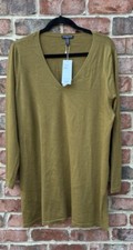 NWT Eileen Fisher Gold Leaf Fine Merino Wool V-Neck Sweater Tunic w/ Slits 1X