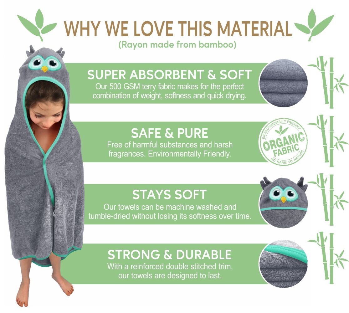 Baby Hooded Owl Towel | Organic Fabric | Free Washcloth | All Ages | NEW