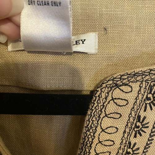 Laura Ashley Linen Tank Womens Size 8 V-Neck Embroidered Neckline Tan Black - Picture 6 of 6
