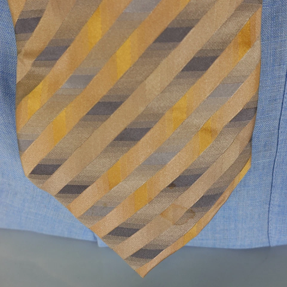 Corbata de seda a rayas para hombre dorada amarilla tejida traje clásico vestido retro carrera corpcore Foto 2 de 4