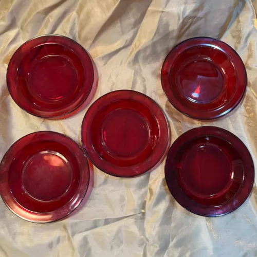Set of 5 Vintage Arcoroc France 8" Ruby Red Salad/Dessert Luncheon Plates