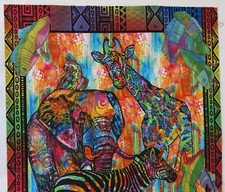 23" Fabric Panel 10287 "It's a Jungle" of Monkeys Giraffe Zebra Elephant Lion..