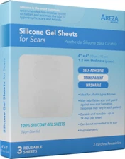 Areza Silicone Gel Sheet for Scars 4" x 4" (3 Sheets per Box)