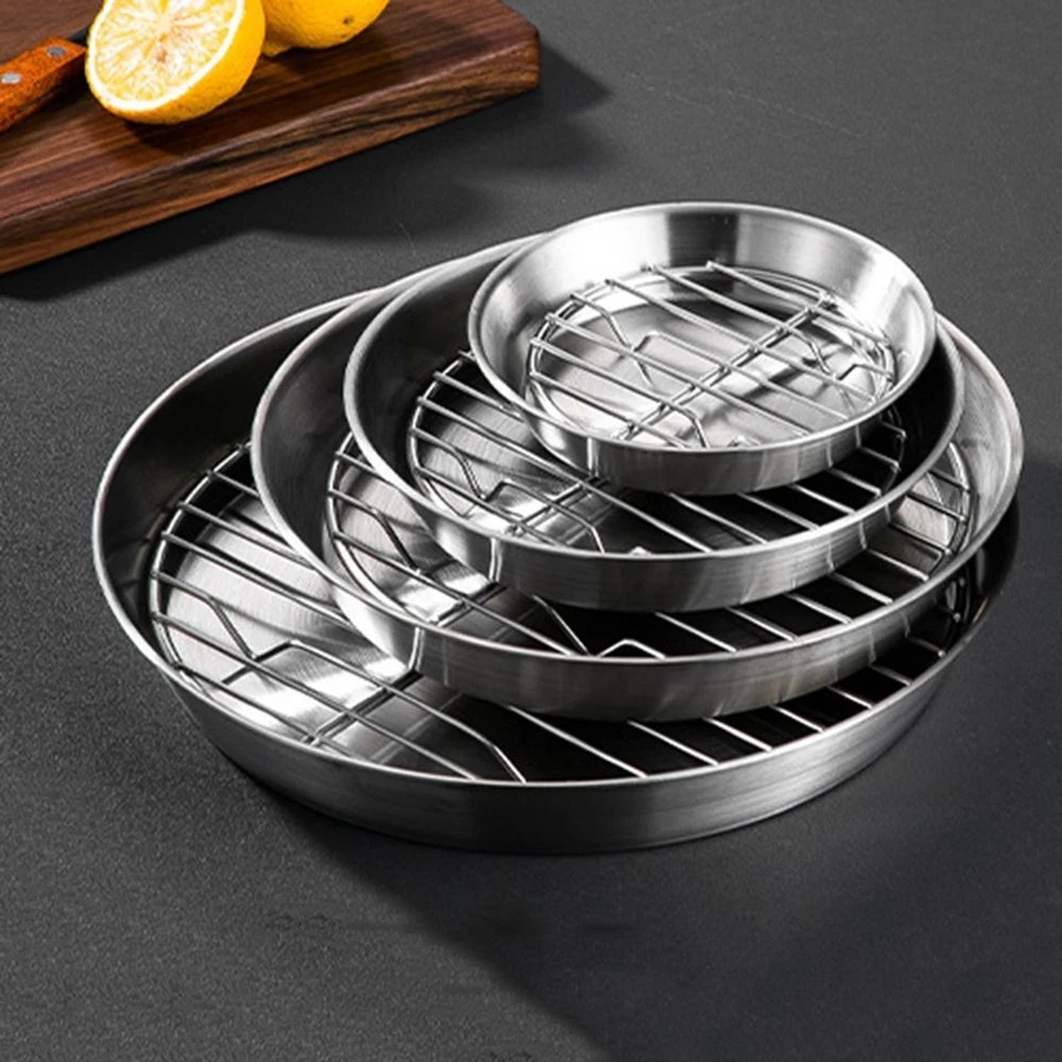 Round Stainless Steel Air Fryer Baking Tray Steaming Cooling Rack Air Fry Basket
