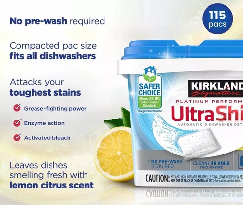 Dishwasher Detergent Signature Platinum Ultrashine Pacs, 115-Count - Picture 4 of 6