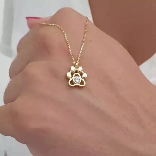 1.2Ct Round Cut Lab Created Diamond Women Dog Paw Pendant 14K Yellow Gold Plated - Picture 4 of 8