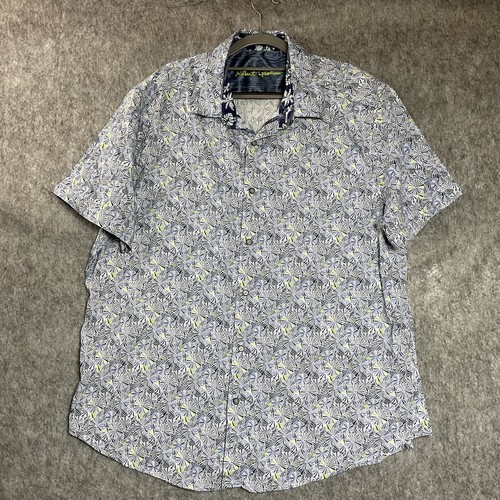 Robert Graham Shirt Mens 2XL XXL Blue Geometric Short Sleeve Classic Fit Preppy