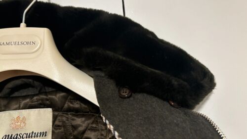 Aquascutum Olive Green Wool Cashmere Belted Coat, Quilted Lining, Fur Collar-M/L - Picture 3 of 17