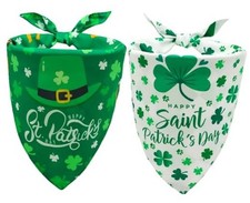 St. Patrick's Day Dog Bandanas Set 2PCS-,Featuring Irish Shamrock  Large White