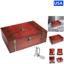 Exquisite 9" Wooden Pirate Treasure Box - Retro Design for Jewelry & Trinkets