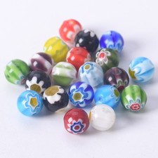 Mixed Colors Flower Pattern Millefiori Glass Round 4/6/8/10/12/14mm Loose Beads