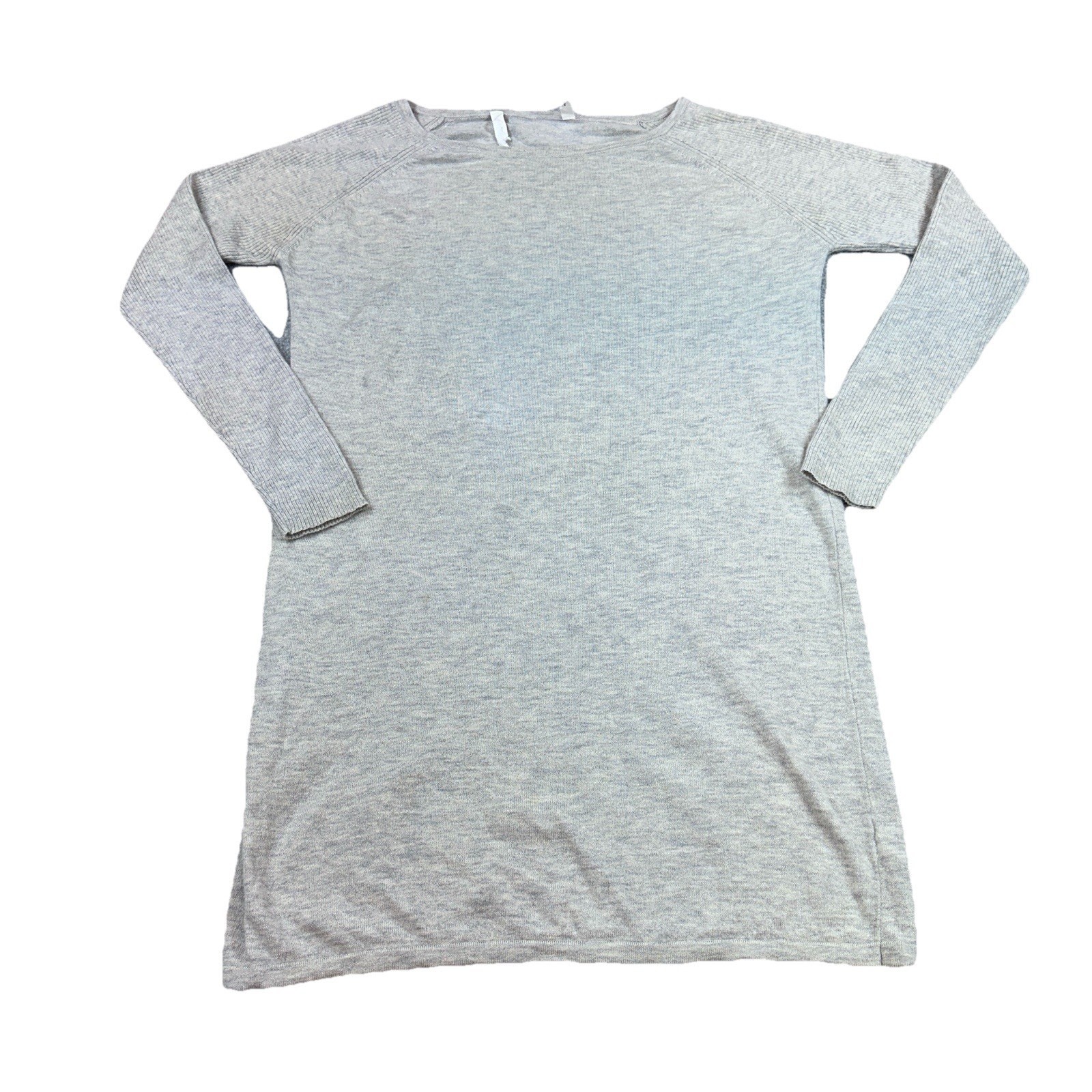 Athleta Merino Wool Sweater Dress Womens M Gray Ribbed Long Sleeve Read