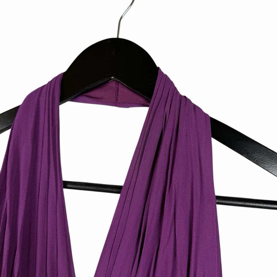 Vestido maxi Tadashi Shoji tamanho 10 100% seda babado gola alta - Imagem 2 de 4