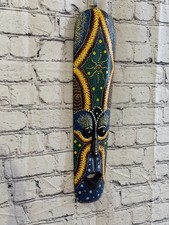 50cm Mask Carved Wooden Dot Painted Ethnic Tribal Tiki Wall Art No 8 New