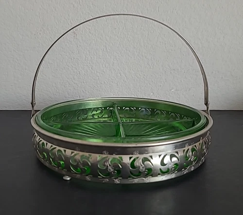 Vintage Green Depression Glass Candy Dish 4 Slot