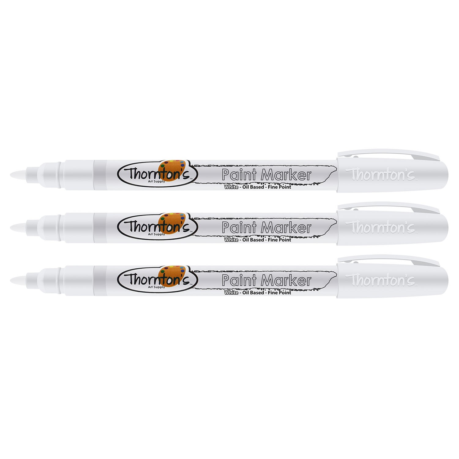 Thornton's Art Supply Oil-Based Paint Marker, Fine Point, White Ink, 3 Count