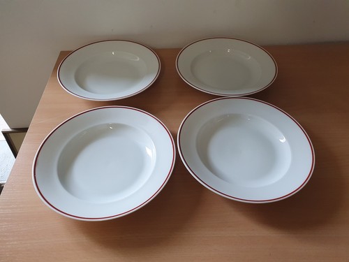 4 Porzellan Suppenteller von PMR Bavaria Jaeger & Co, Germany US Zone