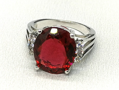 Purplish-red Rhodolite Garnet White Sapphires Silver Ring size 9 (75K)