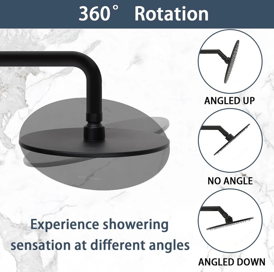 Cabezal de ducha de lluvia redondo negro mate de 8 pulgadas de acero inoxidable ducha de alta presión H Foto 4 de 4