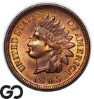 1905 Indian Head Cent Penny, Lustrous Red Brown, Gem BU++ RB