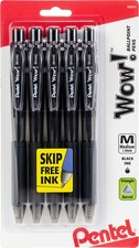 Pentel Wow Retractable Medium Ballpoint Pens 5/Pkg Black