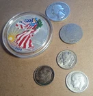 SILVER COIN LOT- 1. Colorized 2000 Liberty  Dollar, 3. Dimes, 1. Quarter & 1. Ni