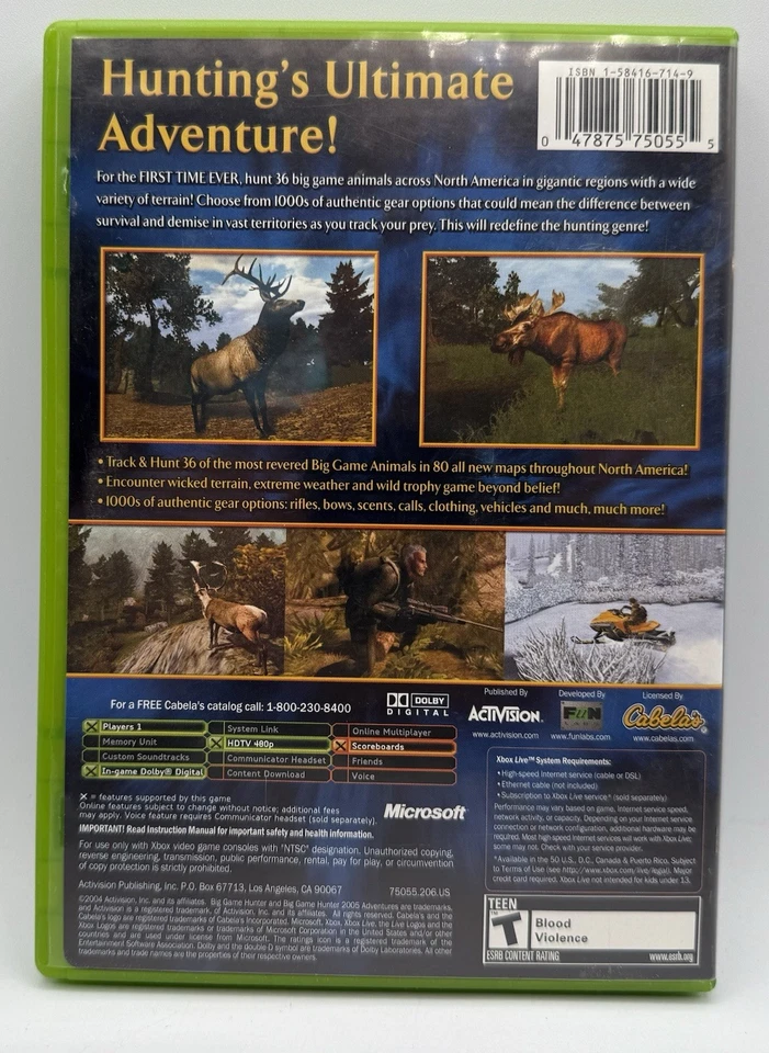 Cabela's Big Game Hunter Adventures Microsoft Xbox,Complete Manual 2005 - Image 2 of 3