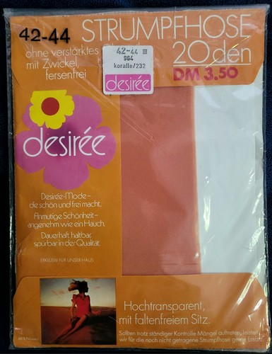 Vintage 1980er Feinstrumpfhose Nur desiree 20 DEN, Gr.III (42-44), Koralle, OVP - Bild 2 von 2