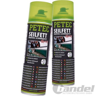 2x PETEC SEILFETT SPRAY 500 ML DRAHTSEILFETT ZAHNRADFETT KETTENFETT GLEITFETT
