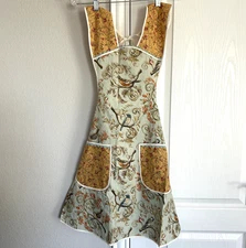 Bib Apron French Country Kitchen Floral Birds Cottage Core Never Worn 34" Length