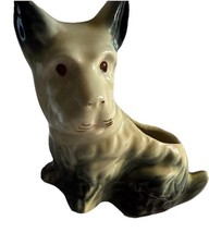 Vtg Terrier Dog Planter Japan Pottery Ceramic Brown Scottie Schnauzer Sm. Flaw