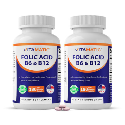2 Pack Vitamatic Folic Acid B12 B6 180 Fast Dissolve Tablets
