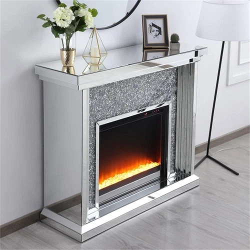 Elegant Decor Modern 47.5" Dazzling Mirrored Crystal Fireplace Mantle - Picture 6 of 12