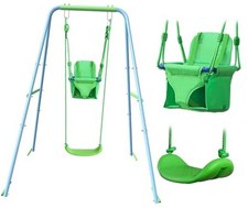 2-in-1 My First Toddler Swing Set for Backyard, Baby Green and Light Blue