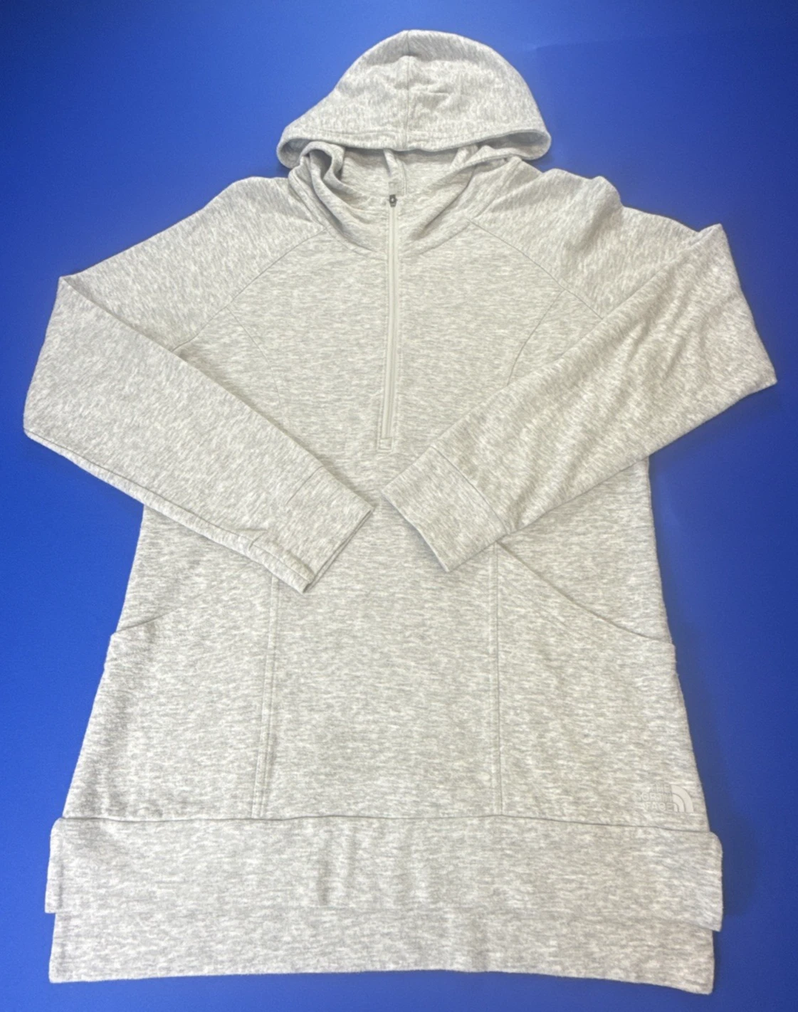 The North Face Womens M Gray 1/4 Zip Patch Pocket Comfort Fit Hooded Pullover