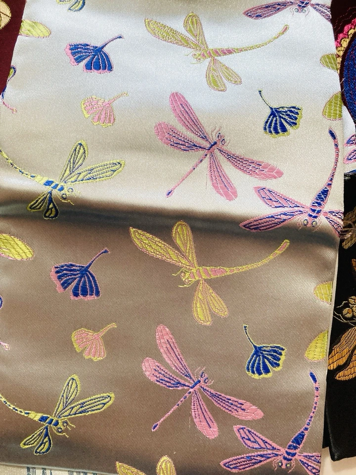 Lot of 11 Dragonflies Fish Paisley Asian Satin Brocade Squares 18" x 22" - Image 4 of 4