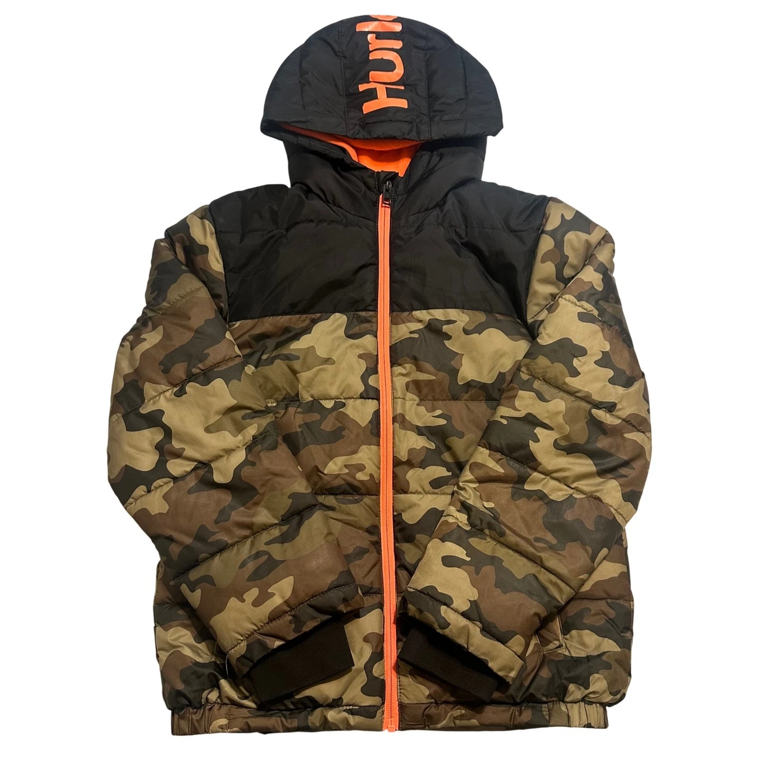 Hurley Puffer Jacket Boys Large Camo Orange Zip Hooded Outdoor Winter Coat
Opens in a new window or 