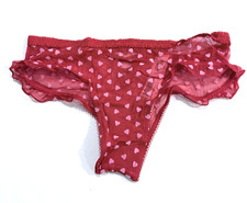 Victoria's Secret Tease Cheeky Panty Womens S Pink Hearts Back Lace Red Ruffle