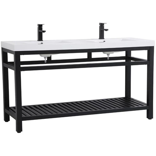 Elegant Decor Raya 60" Double Resin Top Metal Bathroom Vanity in Black - Picture 3 of 14