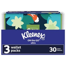 3 Packs Kleenex On-The-Go Facial, 10 3-Ply Tissues Slim Wallet Floral Design