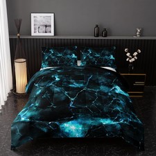 Blue Marble Comforter Set Queen Size 3pcs Bedding Set Blue Quilt Coverlet with