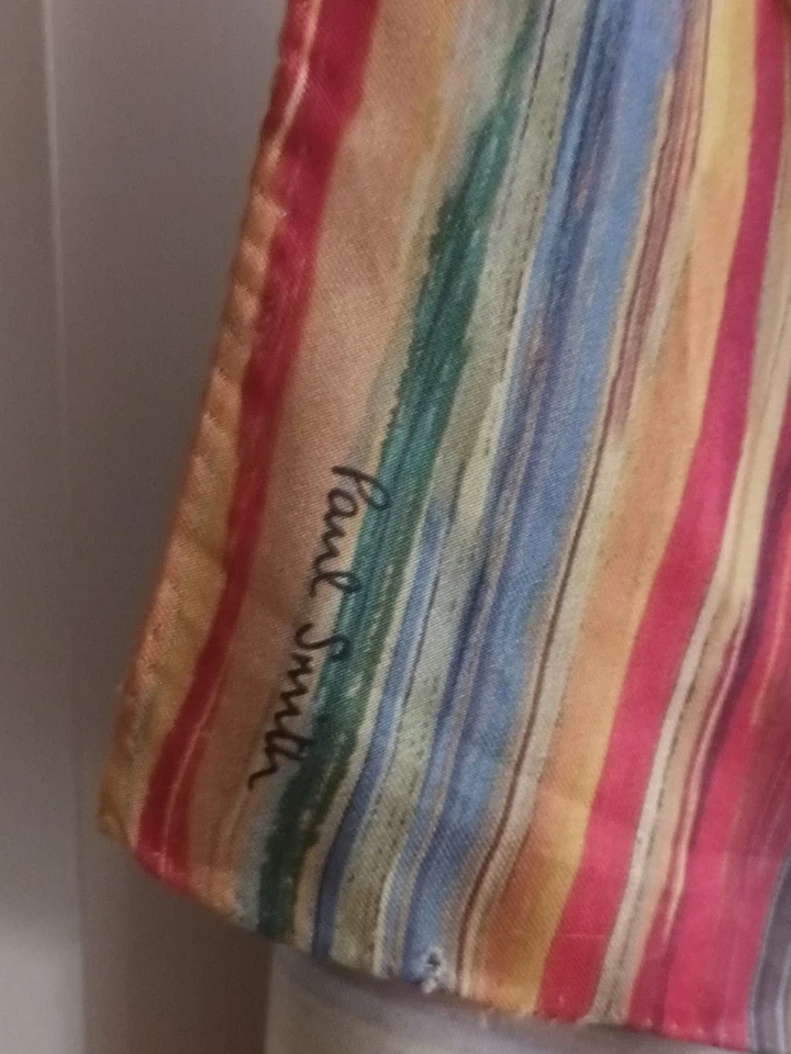 Paul Smith Small Silk Scarf – Multicolor Stripe Pattern, Classic British Style - Image 4 of 4