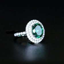 14k White Gold Plated 2.20 Ct Oval Cut Simulated Green Emerald Wedding Band Ring